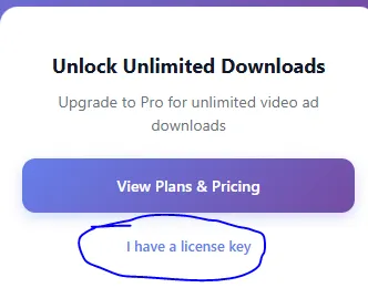 Click I have a license key link in AdGrab popup