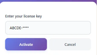 Enter license key and click Activate button