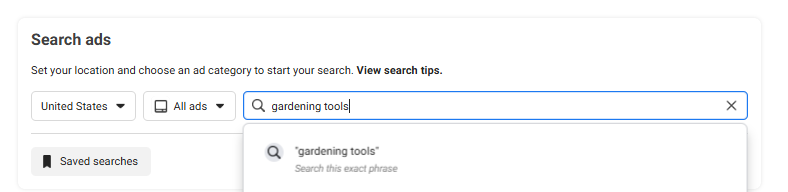 Search for ads on Meta Ads Library